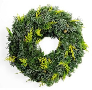 Adventskranz echt - Tannenkranz - Mixtellerkranz Nobilis - Konifere - 100% natürlicher echter Adventskranz - einseitig gebunden - Türkranz - Tischkranz - Weihnachtsdeko (Durchmesser 50 cm)