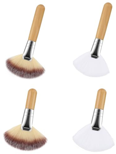 4Pcs Fluffy Facial Brushes Esthetician Fan Brushes Esthetician Short Handle Fan Brush Soft Bristle Highlighter Brush Face Makeup Tools for Powder Blush Body Powder Brush