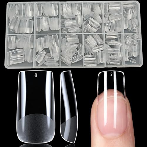 XIAOHEBAN 600st Nails Tips Medium Square 12 Storlekar Tydliga, Naglar Tipar Fyrkantiga Medium, Tippar för Naglar, Nybörjare Och Nagelkonstsalonger, Nagelförlängningar, Heltäckande Spikspetsar
