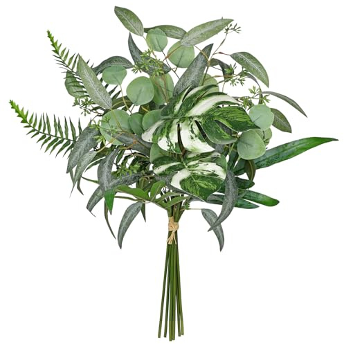Kunstpflanzen Monstera Künstlicher Eukalyptus 59CM Künstliche Zweige Strauß | Grün Kunstzweige Dekozweige Blumenarrangement für Vase Wohnzimmer Badezimmer Schlafzimmer Hochzeit Alltage Deko