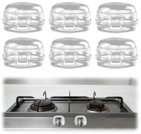Fonyiunce 6 Stück Kindersicherung Herd, Kindersicherung Herd Drehknöpfe, Bedienfeld Babysicherung Knöpfe, Montage Ohne Knopf Demontage, Transparenter Kleber, Herdschutz Baby Sicherung