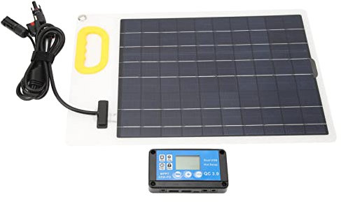 Kit de Panneau Solaire, Chargeur de Panneau Solaire Portable 100 W en Polysilicium avec Contrôleur MPPT 30 A Double Port USB pour Camping-cars