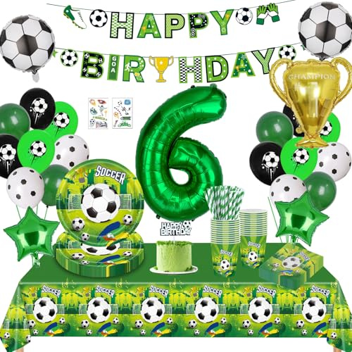 Fútbol Decoracion Cumpleaños 6 Años, Globos de Cumpleaños Fútbol 6 años, Decoraciones para Fiesta de Futbol, Globo, Platos de papel, Juego de vajilla de fiesta de Fútbol (6 años)