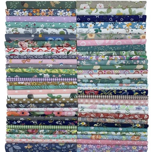 EDGEAM 60 Stück Stoffe zum Nähen Baumwollstoff 20 x 20 cm Patchwork Stoffe Paket Stoff Quadrate Quiltingstoffe für DIY Handwerk Nähen Projekte Patchwork (Blumen, 60 Stück 20 x 20 cm)