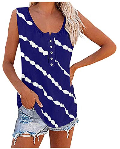 Tank Top Damen Elegant Schick, Unterhemden Rundhalsausschnitt Diagonal Streifen Hals Knopf Ärmelloses T-Shirt Weste Top, Oberteile Leicht Und Luftig, Bluse Weich Bequem, Shirt Top Casual Fashion