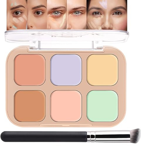 6 Colors Concealer Corrector Palette, Light Purple Green Nude Pink Brown Concealers Full Coverage Cream Contour Palette for Older Women, Under Eye Color Corrector Pot Concealer Palette for Dark Circle