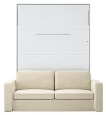 MAXIMAHOUSE Schrankbett Vertikal mit Sofa, Invento NOVA 140V mit Lattenrost aus Holz, Bett im Schrank 140x200 Erwachsene, Modern Concept und Design, Wandbett Klappbett (Weiss Matt+Beige)