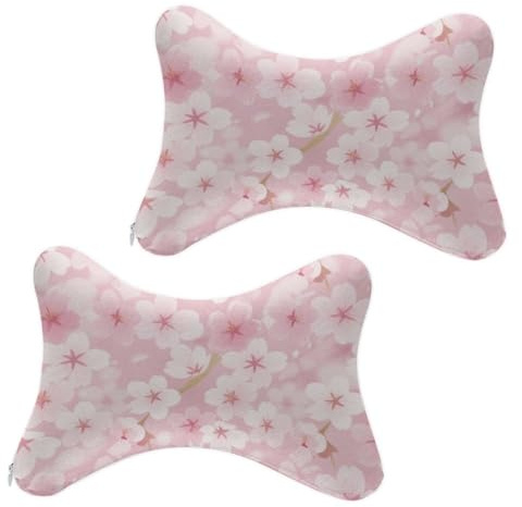 Supdreamc Spring Pink Blossom Trees Cherry Flowers Art Car Seat Neck Pillow Head Neck Rest Cushion Relax Neck Support Travel Headrest Pillows for Travel Car Seat & Home (2 Pack)