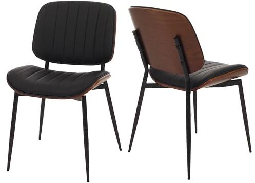Mendler Lot de 2 chaises de Salle à Manger HWC-O44 MVG Aspect Noyer, Noir