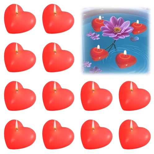 Herzform Schwimmkerzen, 12 Stück Liebe Schwimmende Kerzen, Wasserkerzen Schwimmkerze, Unparfümierte Schwimmkerzen, Teelichter Kerzen für Hochzeitspool, Valentinstagbadewanne, Partys (Rot)