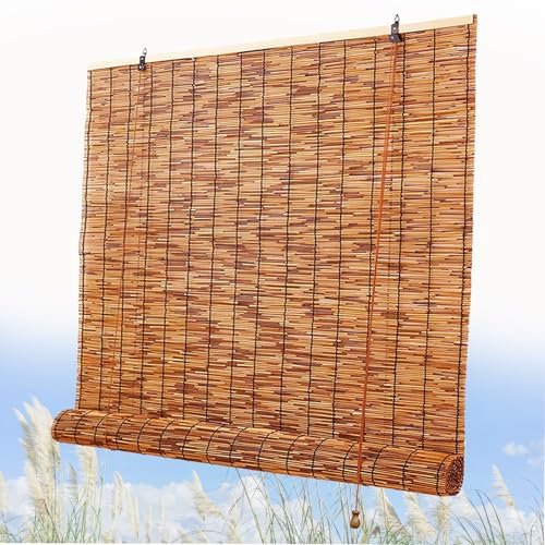 Bamboo Blinds for Windows Outdoor Roller Shades Blackout Reed Roll up Curtain for Home Door Office Patio 40 45 60 80 90 100 120 140 150 180cm Porch Bamboo Shades Outdoor Roller Reed Blinds
