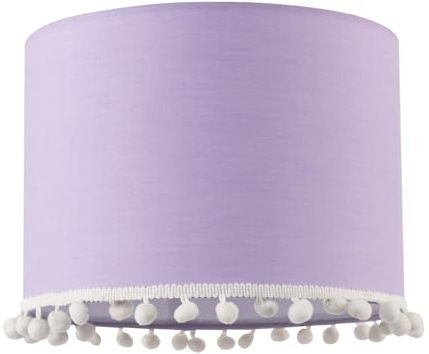 Cute and Modern Lilac Cotton 10 Lamp Shade with Small White Woolly Pom-Poms | for Table Lamp or Ceiling Pendant by Happy Homewares