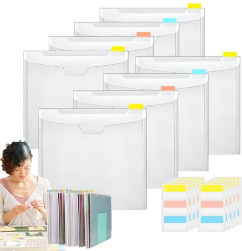 Aufbewahrungs-Organizer für Scrapbook-Papier - 12x12 Papierlagerung | Karton-Sortierer | Klarsichthüllen mit oberer Öffnung und selbstklebenden Registerkarten für Vinyl, Fotos & Bastelprojekte