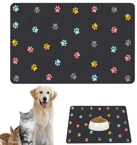 Napfunterlage Katzen, 50 x 30 cm Futtermatte für Hunde und Katzen, wasserdichte und rutschfeste Hundenapf Unterlage, Schnelltrocknend und Saugfähig, Ideal für Haustierfütterung und als Geschenk