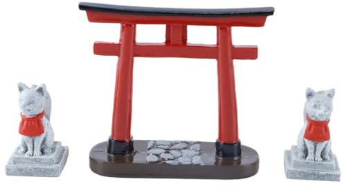 Ausi Miniature Japanese Shinto Torii Gate And Inari Shrine Holy Fox Figure Set Landscape Ornament for Aquarium Garden Accessories