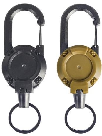 ASISUN 2 Pièces Porte-clés Rétractable, Porte Badge Enrouleur Robuste - 1 Noir + 1 Kaki, pour Pantalons, Ceintures, Cartes d'Identité et Clés