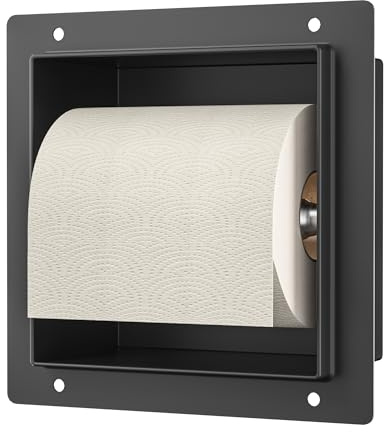 Bernkot infälld toalettpappershållare rostfritt stål, WC toalettpappershållare för badrumshållare, 14,5 × 14,5 × 8,7 cm, toalettpappershållare för renovering och utbyggnad av badrummet, svart