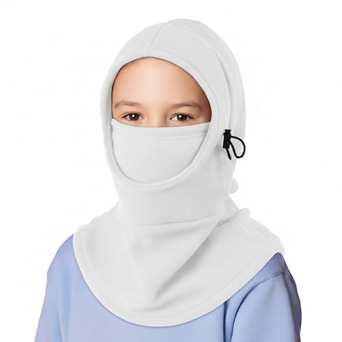 Thickened Kids Ski Mask Winter Hat, Heavy Weight Kids Balaclava Face Mask Windproof Fleece Caps for Child, Teenagers Cream
