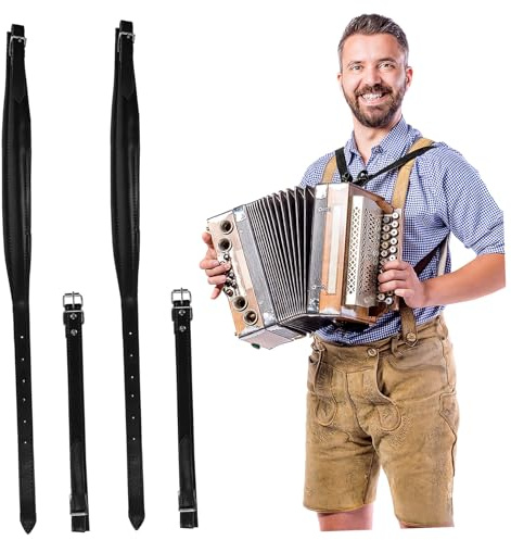 iplusmile Sangle D'accordéon Réglable En Cuir Noir Renforcé, Bandoulière Épaisse Et Large Pour Instrument De Musique, Accessoire Confortable Et Solide Pour Jeu Prolongé