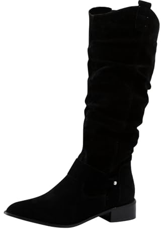 Generisch Bottes hautes pour femme - Tige large - Bottes western pour jambes épaisses - Extensibles - Faciles à enfiler - Longues - Tendance - Hiver, Noir , 36.5 EU