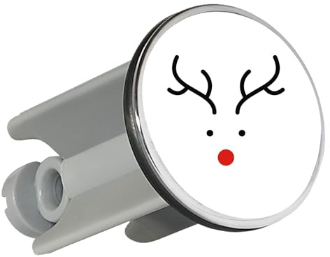 Huuraa Waschbeckenstöpsel Rentier Rudolph Geschenk | Universal Stopfen 4cm höhenverstellbar Abflussstopfen Geschenkidee Stöpsel mit Motiv für das Waschbecken