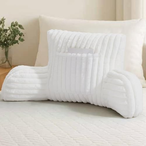 Lions Cuddle Cushion White - Soft Ribbed Comfy Reading Pillows for Adults, Back Arm Support Pillow, Heatable Pocket Cosy Snuggle Gaming Cushions for Bed Sofa