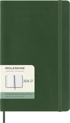 Moleskine Veckoplanerare 2026 2027 – 18 månaders dagbok med utrymme för anteckningar, mjukt omslag och elastisk stängning, myrtgrön, storlek large 13 x 21 cm