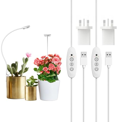 SANSI Clip On Grow Light for Plants 4.5W Full Spectrum, UK Plug, 2-Pack | Indoor LED Grow Lamp, 3/6/12 H Timer, 4 Dimmable Levels