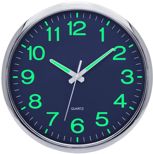 NESIFEE Beleuchtet Wanduhr Ohne Tickgeräusche Lautlos 30cm Groß Vintage Moderne Uhr Wand Wall Clocks für Wohnzimmer KüChe Schlafzimmer Büro Schule Kinderzimmer Bahnhofsuhr Badezimmeruhr (Dunkelblau)