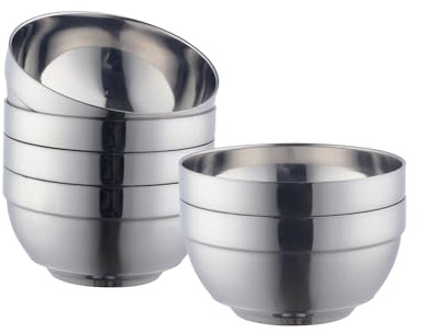 Buyer Star Stainless Steel Bowl Set: 500 ml Cereal Bowl, Set of 6. Double Walled Insulated & Dishwasher Safe, Durable Deep Soup Bowl, Suitable for Home Kitchen & Child (Silver)