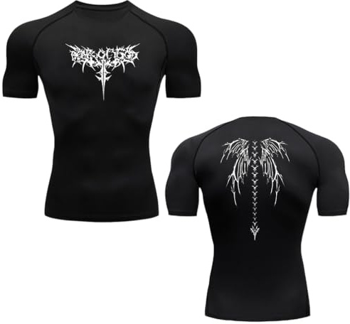 Hmhnsya Ropa Deportiva Compresiva para Hombres con Estampado, Camisetas De Entrenamiento, Secado Rápido, Camiseta De Fitness, Disponibles Mangas Largas Y Cortas (DX001,M)