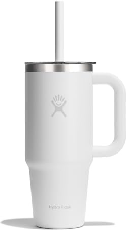 Hydro Flask – Travel Tumbler 710 ml (24 oz) with Clear Press-in Straw Lid – Stainless Steel – Double Wall Vacuum Insulated – Splash Resistant – White