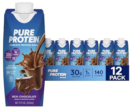 Puro Proteico Frullato, Bevanda Proteica a Basso Contenuto di Zuccheri con Vitamine e Minerali, Senza Glutine, Cioccolato Fondente, Confezione da 12 (325 ml)