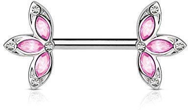 Tapsi´s Coolbodyart® Brustpiercing Edelstahl Chirurgenstahl 316L,Kristall, Blume Pink
