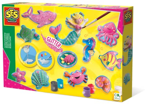 SES Creative | Gieß- und Malset Unterseeboot | Gipsfiguren zum Gießen und Bemalen | 6 Farben + Glitzer | Kreative Aktivität leicht gemacht | Kreative Freizeitgestaltung für Kinder | 5 Jahren