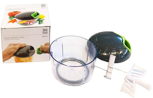 Tradineur - Picadora y batidora Manual 650 ml, Doble función, trituradora de Alimentos con cordón, Cuchillas de Acero Inoxidable, Picar Verduras, Frutas, Frutos Secos, Cocina, repostería, 11 x 13 cm