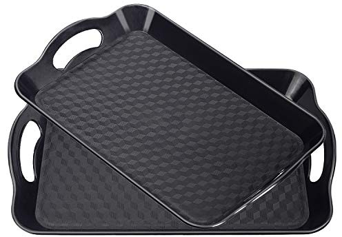 Plastic Tray with Handles, 2 Pack Multi-Purpose Rectangular Non Slip Restaurant Serving Trays Set for Parties, Coffee Table, Kitchen (12.2x16 inch)