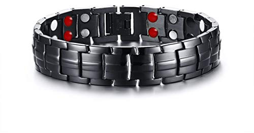WANGLXTC Mode Magnetarmband Herren, Titan Therapie Armbänder für Männer Gesunde Sleek Cuff Armband für Erleichterung Schmerz mit Link Removal Tool Exquisit, Black