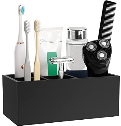 Luxspire Elektrische Zahnbürstenhalter, 5 Fächer Harz Zahnbürstenhalterung Zahnputzhalter Kinder Zahnbürsten Organizer Badezimmer für Zahnbürste Bürstenkopf Zahnpastaständer Badezimmer Caddy, Schwarz