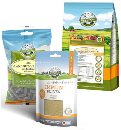Bellfor EII Set para perros para aliviar los síntomas de la enfermedad de la granja de 7,5 kg inmune polvo 80 g y bocadillos 200 g