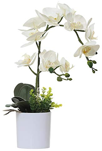 Olrla 43cm Weiß Künstliche Orchideen Blume im Weißen Topf, künstliche Blume Phalaenopsis mit Übertopf für Zuhause, Büro, Hochzeitsdekoration