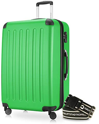 Huvudstadsväska – Spree hårt skal-väska-XL resväska Trolley Rullväska Resväska Expanderbar, 4 rullar, TSA, 75 cm, 119 liter, äppelgrön inkl. bagagerem