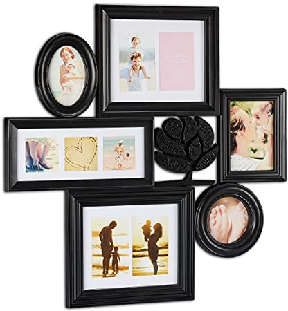 Relaxdays Bilderrahmen, Collage 6 Rahmen, schwarz | Galerierahmen für 10 Fotos, Fotocollage Familie, HxB: 70,5 x 70,5 cm