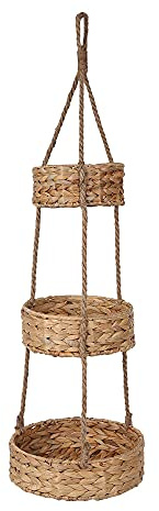 KINGWILLOW 3 Tier Hanging Fruit Basket, Handmade Natural Water Hyacinth Wall Vegetable Storage Baskets, Space Saver for Kitchen Organizing Plant Holder