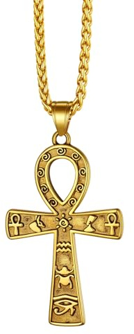 Richsteel Egiziano Ankh Collana Pendente Croce di Ankh dall'Egitto Acciaio Inossidabile/Oro/Nero Catena 55+5 cm Gioielli Africani Fantasia Regalo Originale per Donna Uomo Adolescente Ragazzi
