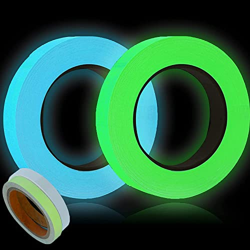 2 Rolls Fluoreszierendes klebeband(blau + grün),Pro Rolle 10 m x 12mm,reflektorband selbstklebend für treppen,anti rutsch für sicherheit,markierung und stufen klebeband