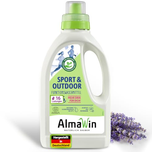 AlmaWin® Sportwaschmittel für Funktionskleidung [750ml] entfernt effektiv Schweißgeruch - Membranfunktion-schützendes Funktionswaschmittel - Outdoor Waschmittel - Reisewaschmittel [20-40°C]