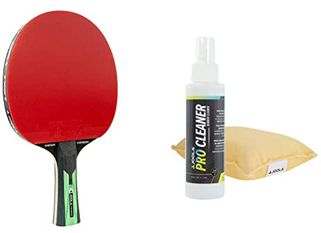 Joola TT-Schläger Mega Carbon Tischtennisset, 2,0 MM Schwamm & Tischtennis Reinigungsset PRO Cleaner Belag Reiniger und Reinigungsschwamm, transparent, 125ml