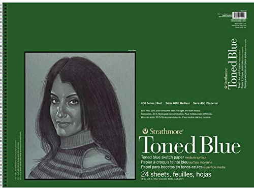 Strathmore Bloc de papier à croquis 400 tons bleus, 45,7 x 61 cm, 36,3 kg/118 g/m², sans acide, 24 feuilles