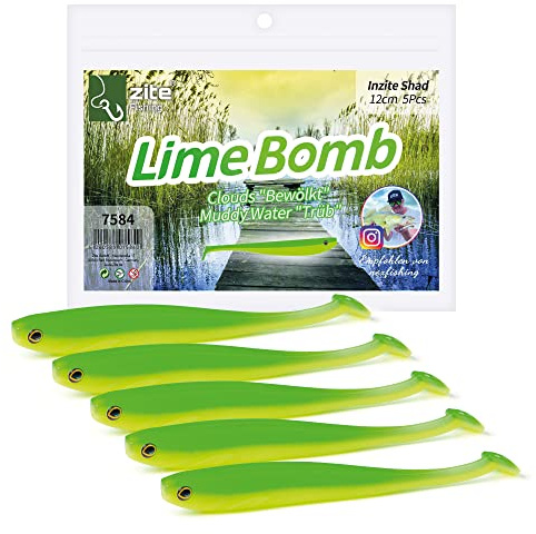 Zite Fishing Gummifische Zander Set – Inzite Shad 12cm Diverse Farben | 5STK Fängige Gummiköder Zander-Angeln - Softbait Angelköder UV-Aktiv, Gummifisch Set